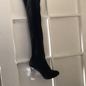 Lucite Heel Thigh High Boots